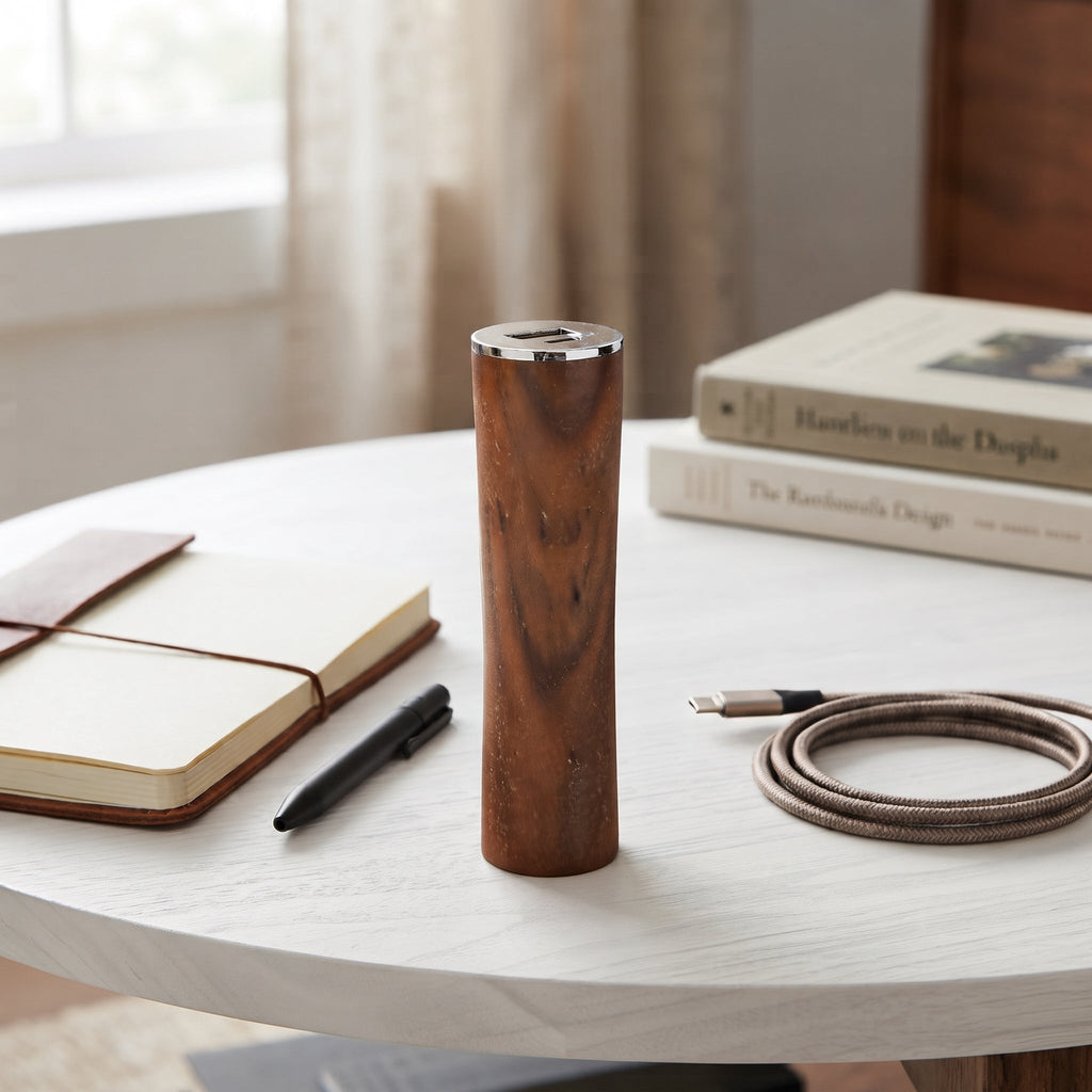 Round Tube Walnut Power Bank Charger