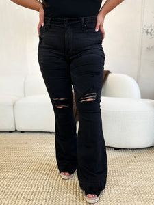 Waist Distressed Flare Jeans