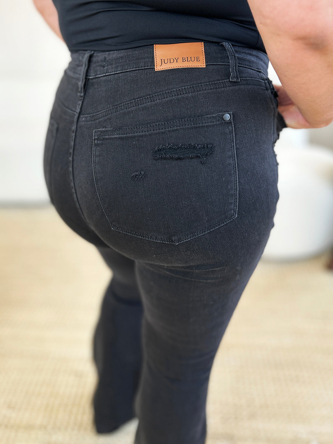 Waist Distressed Flare Jeans