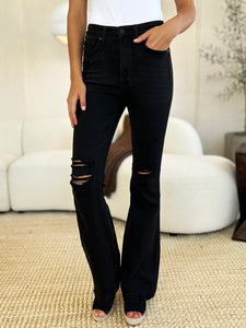 Waist Distressed Flare Jeans