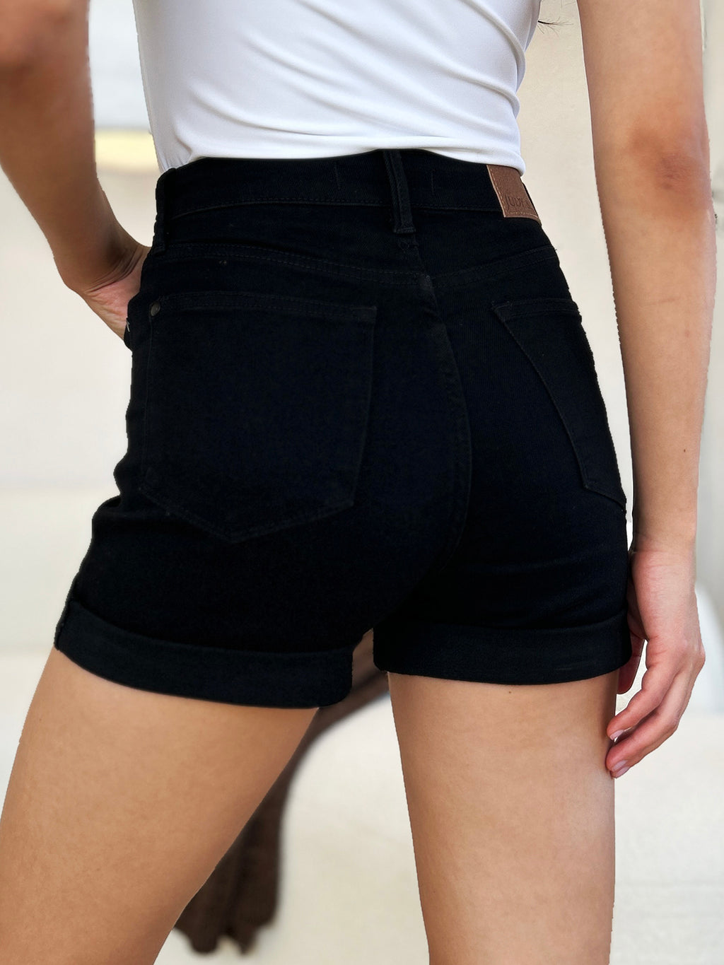 High Waist Tummy Control Cuffed Denim Shorts