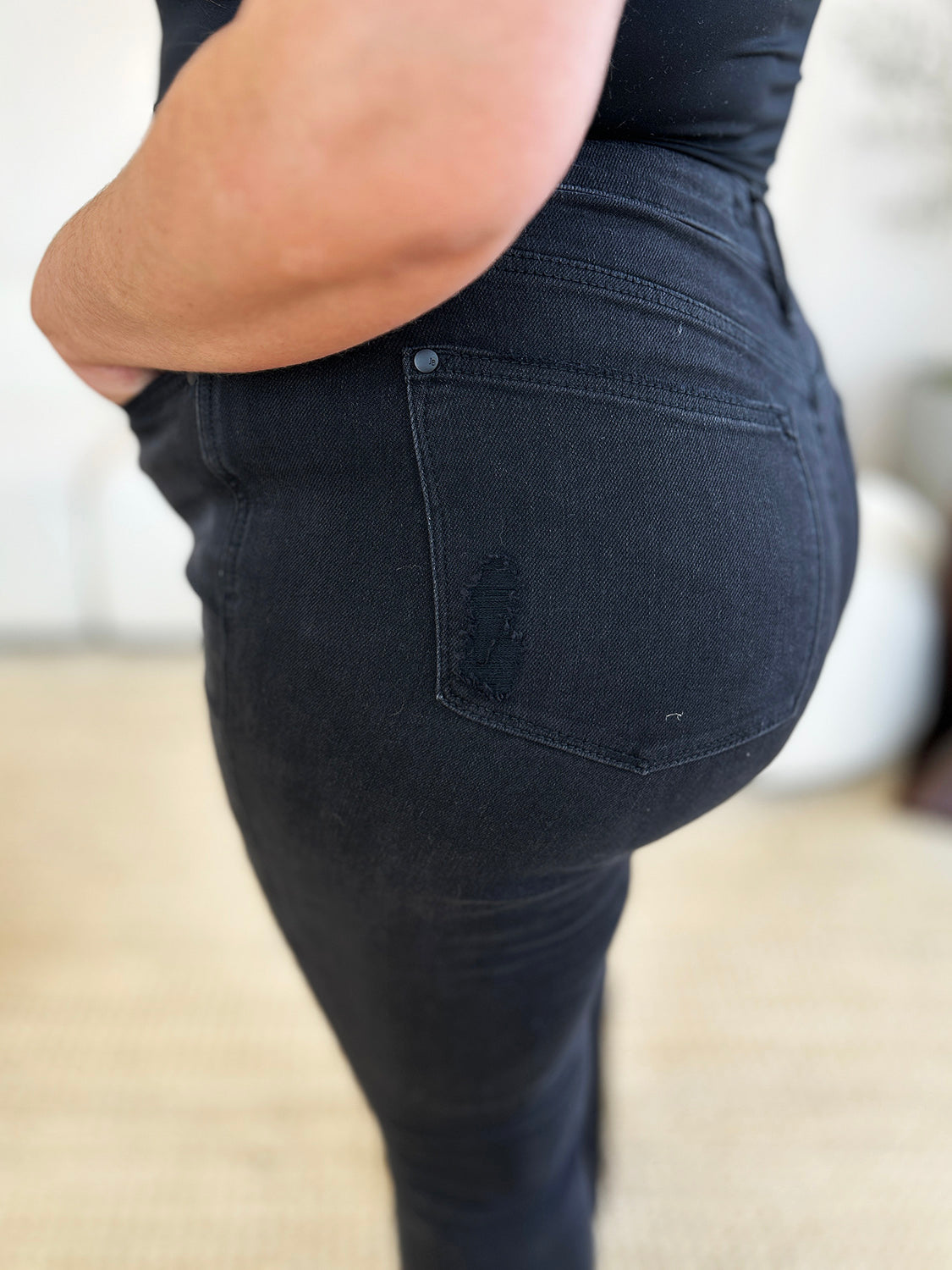 Waist Distressed Flare Jeans