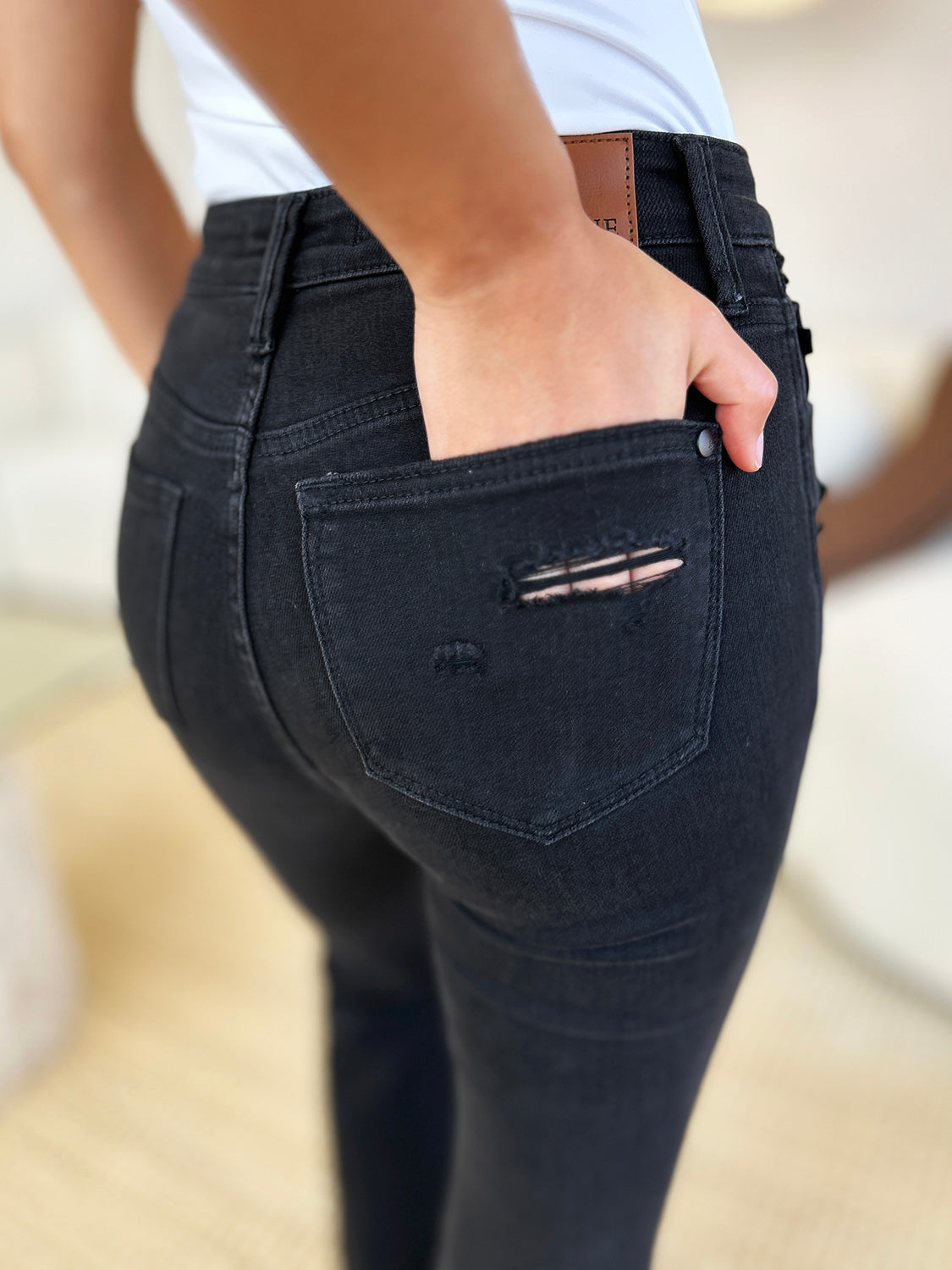 Waist Distressed Flare Jeans