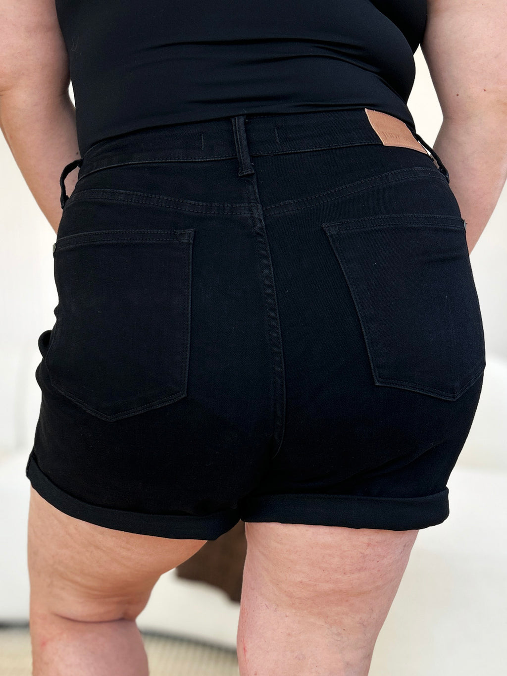 High Waist Tummy Control Cuffed Denim Shorts