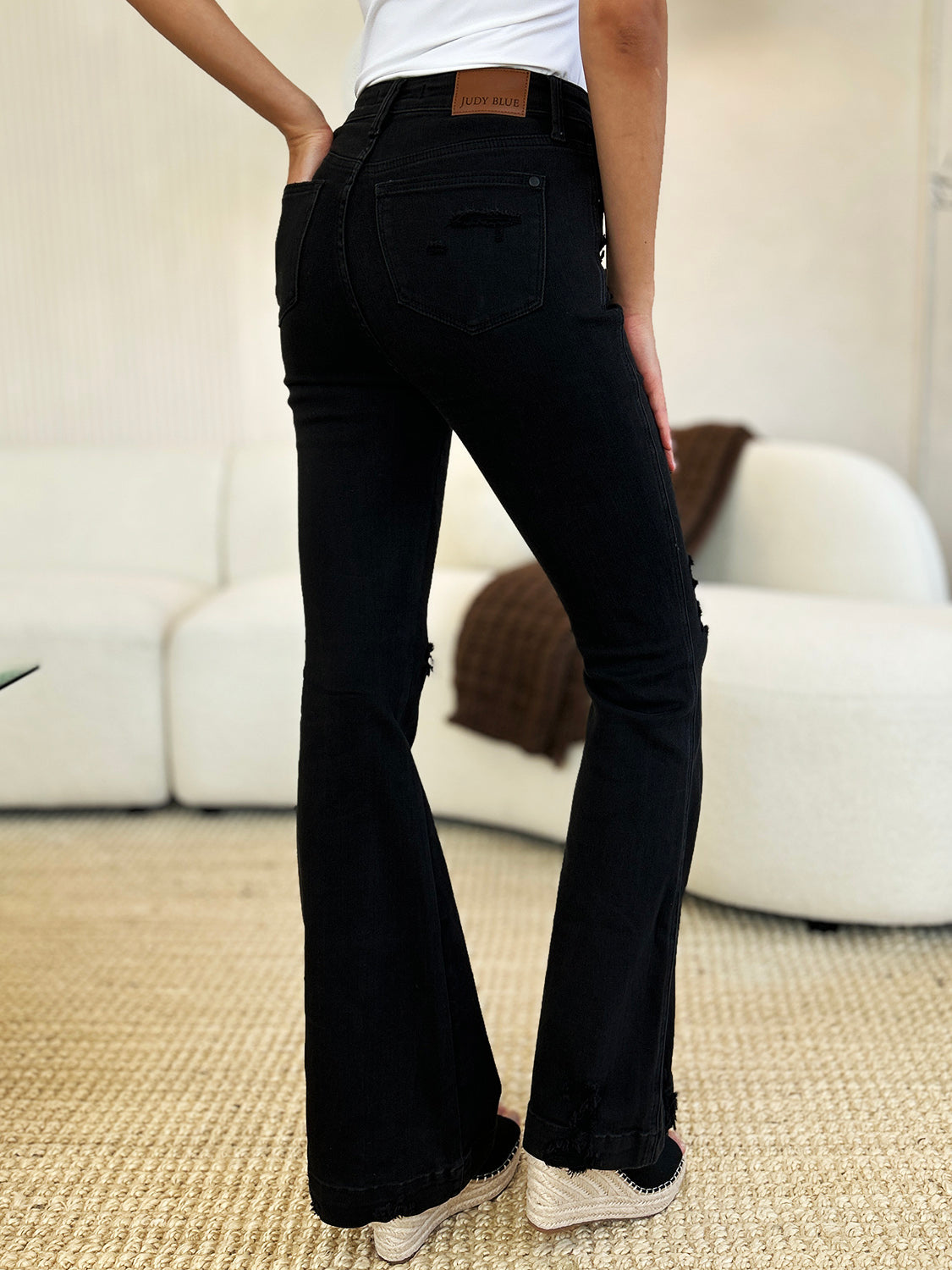 Waist Distressed Flare Jeans