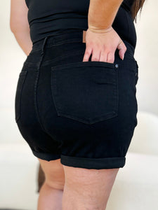 High Waist Tummy Control Cuffed Denim Shorts