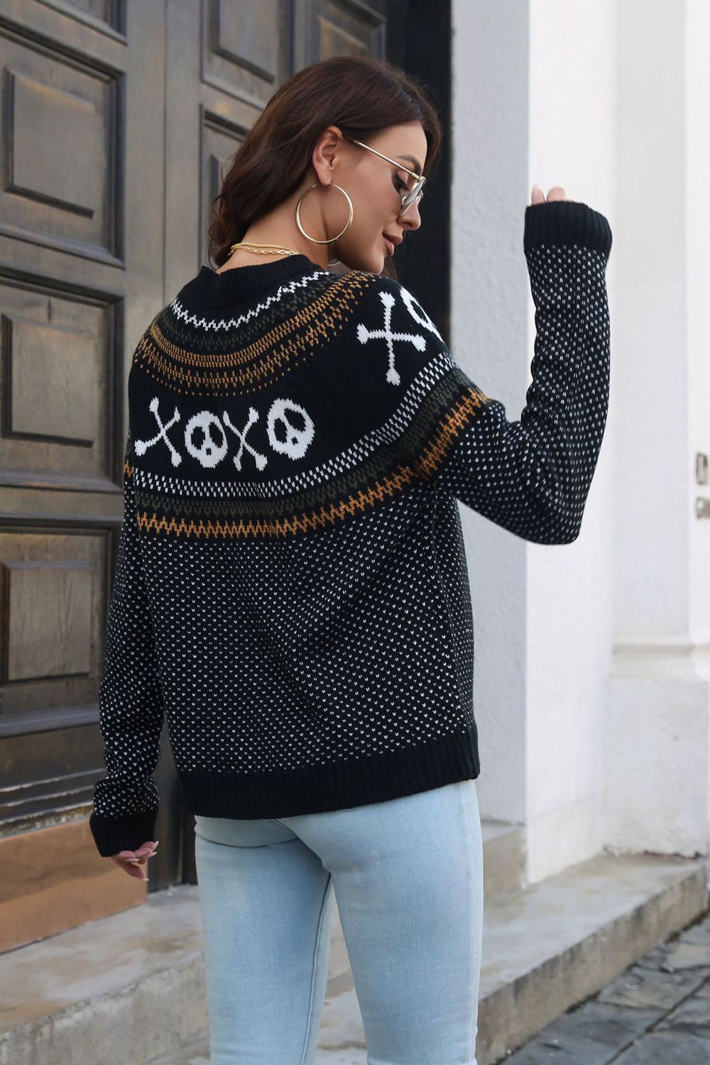 Ribbed Skull and Crossbones  Sweater