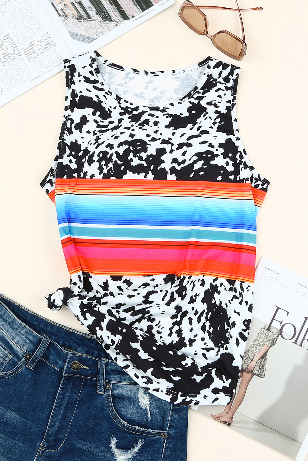 Multicolored Round Neck Tank Top