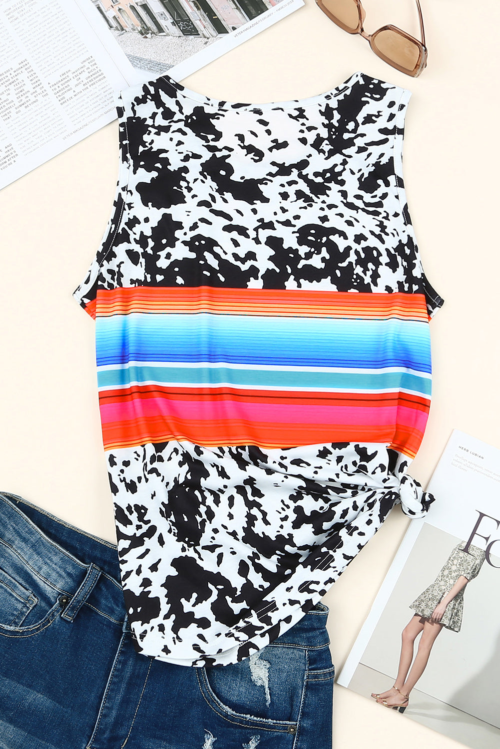 Multicolored Round Neck Tank Top