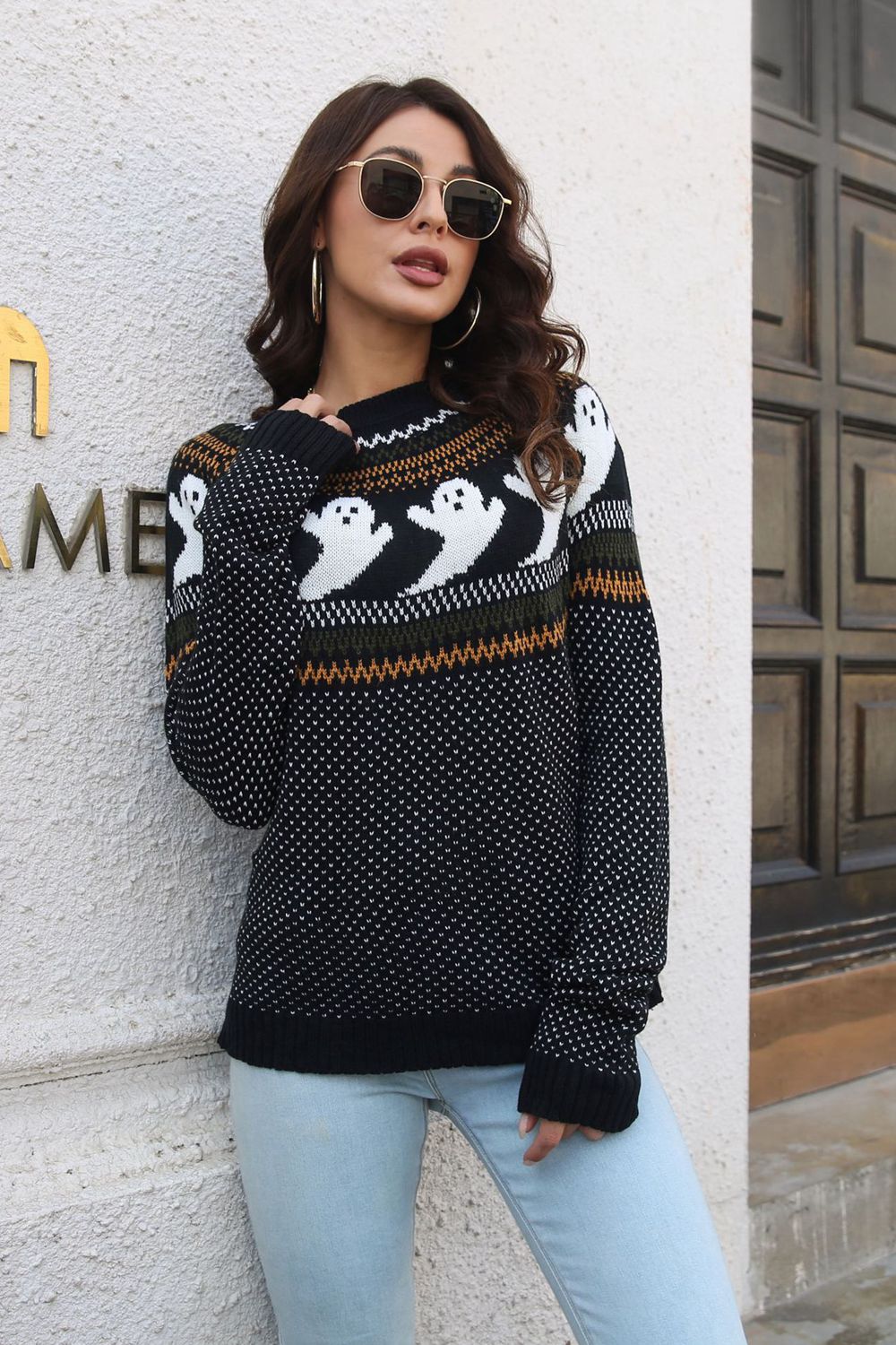 Ribbed Skull and Crossbones  Sweater